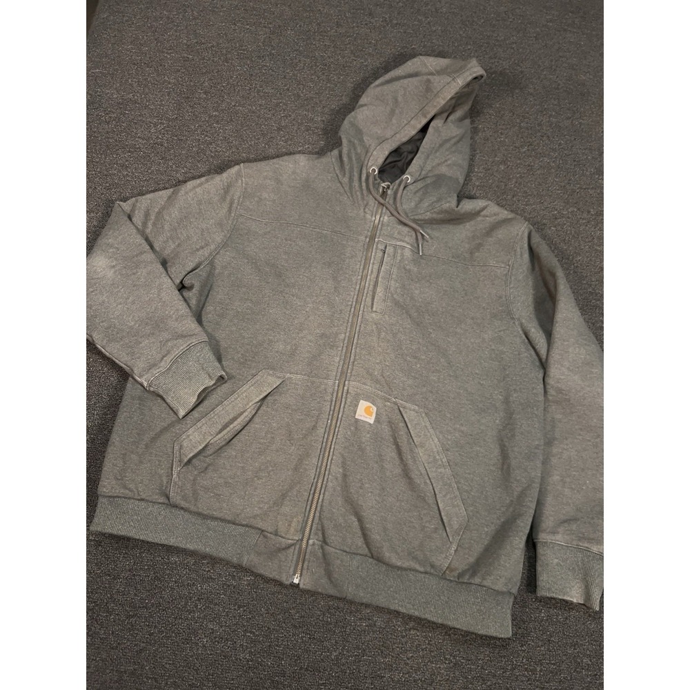 Carhartt Full Zip Hoodie Men's 2XL Gray Rain Defender Insulated Gray Quilt Lined